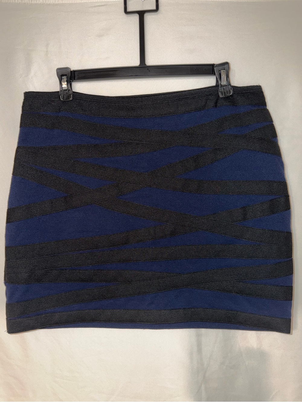 Express Navy and Black Striped Bandage Mini Skirt with Diagonal Tape